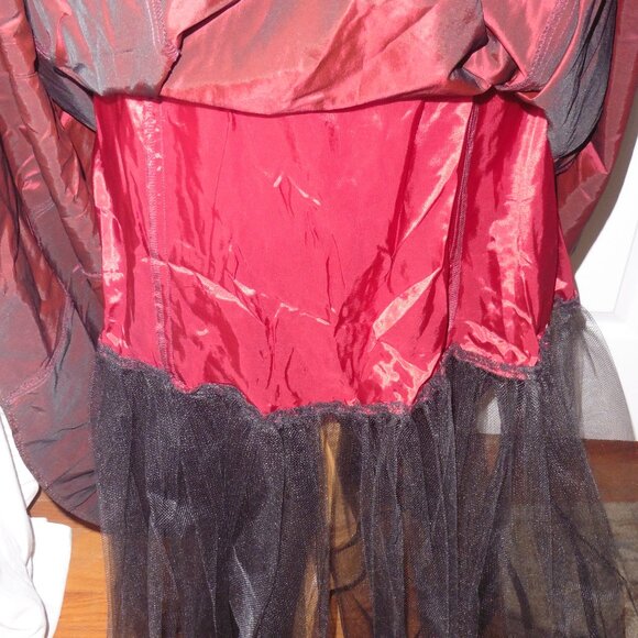 WINDSOR VTG 90's Y2K Burgundy Goth Lace Up Tulle Prom Dress Gown 9/10 USA - Picture 3 of 10